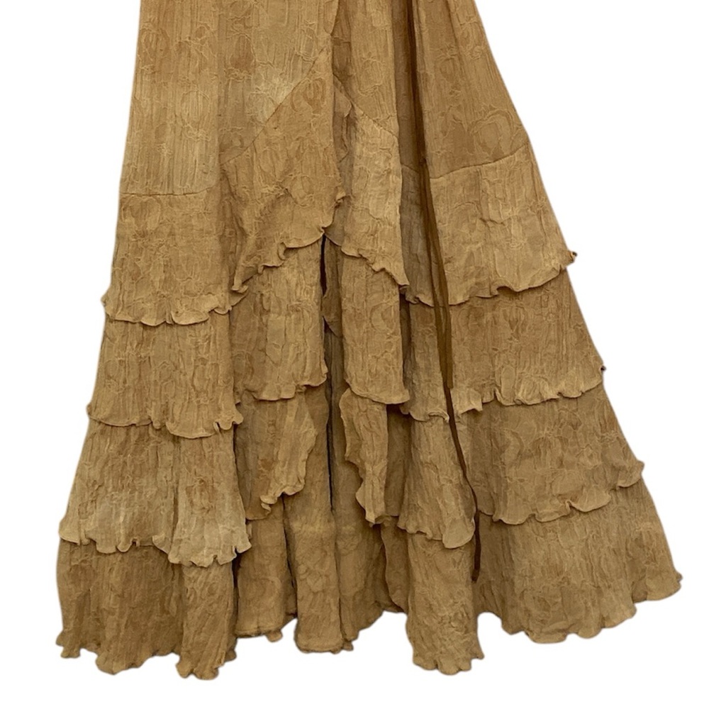 Y2K Ralph Lauren Tan Boho Tiered Ruffle Wrap Maxi Dress - Picture 4 of 10